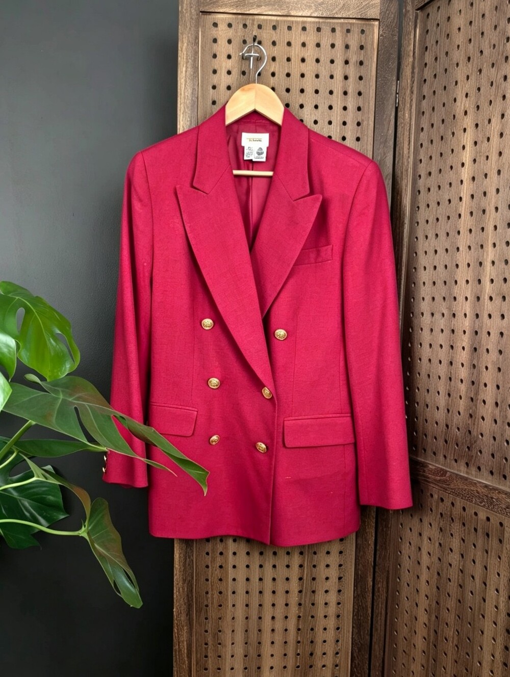 Vintage Talbots Women's Double-Breasted Red Wool Blazer